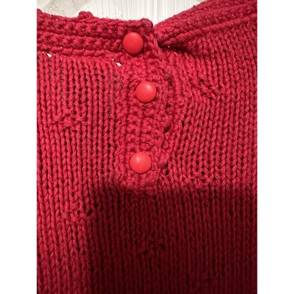 80s Northern Isles Hand Knit Ribbon Red Holiday Bow Sweater Medium Cottagecore - Picture 10 of 11